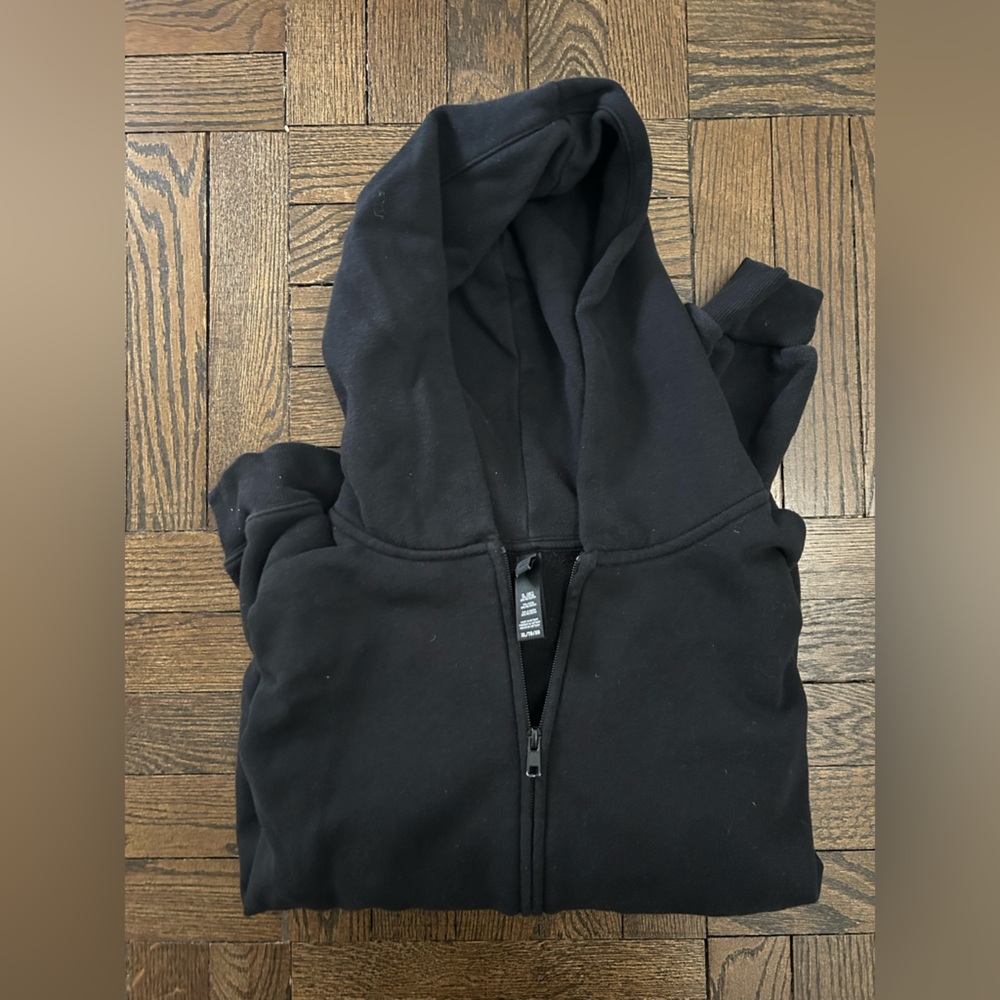 SKIMS Classic Cotton Fleece Zip-up Hoodie Cropped- Black- Size XL